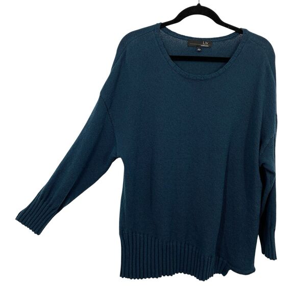 LIV by Habitat Knit Sweater Asymmetrical Hem Dolman Sleeves size Large Dark Teal - Picture 1 of 9